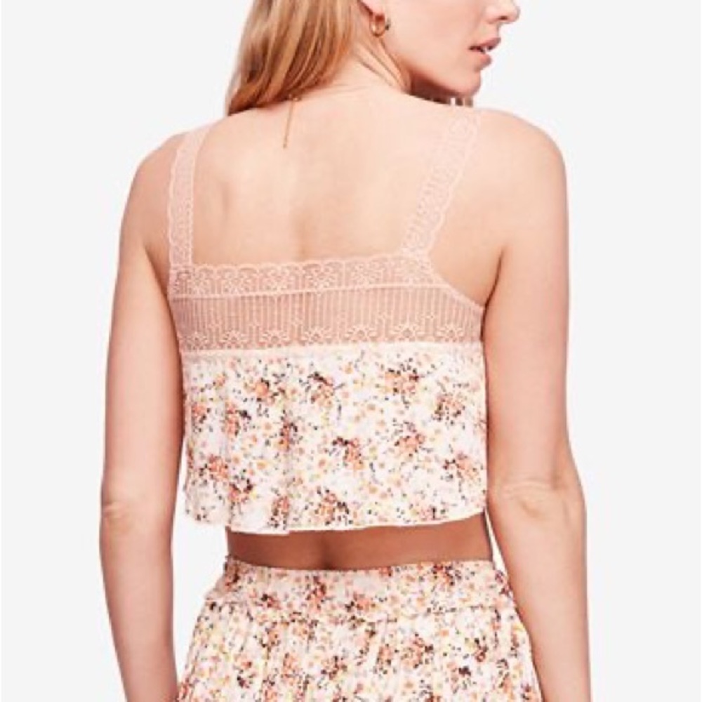 🍑 FREE PEOPLE Peach Floral Lace Sleep Lounge Reversible Cami Tank Top - Picture 5 of 16